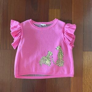 Entro Pink Sweater with Cheetah Design and Ruffle Sleeves